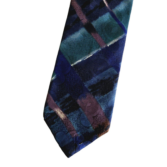 Vintage Bugatti Silk Tie Blue Abstract Colorful Maximalist Luxury Italian Silk - Picture 6 of 7